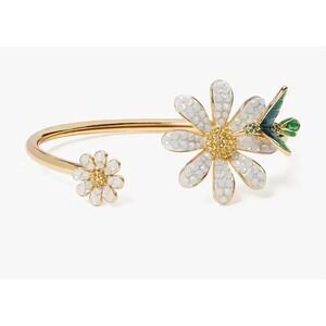 Kate Spade Into The Sky Daisy Hummingbird Gold Tone Crystal Open Cuff Bracelet